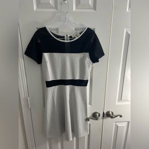 Umgee Black and White Mesh Dot Mini Skater Dress - Size Small
